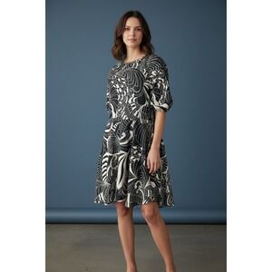 Ted Baker London Black White Abstract Print Puff Sleeve Tiered Midi Dress size 5
